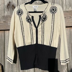 Victor Costa Black and Cream Women's Cardigan Size XL
